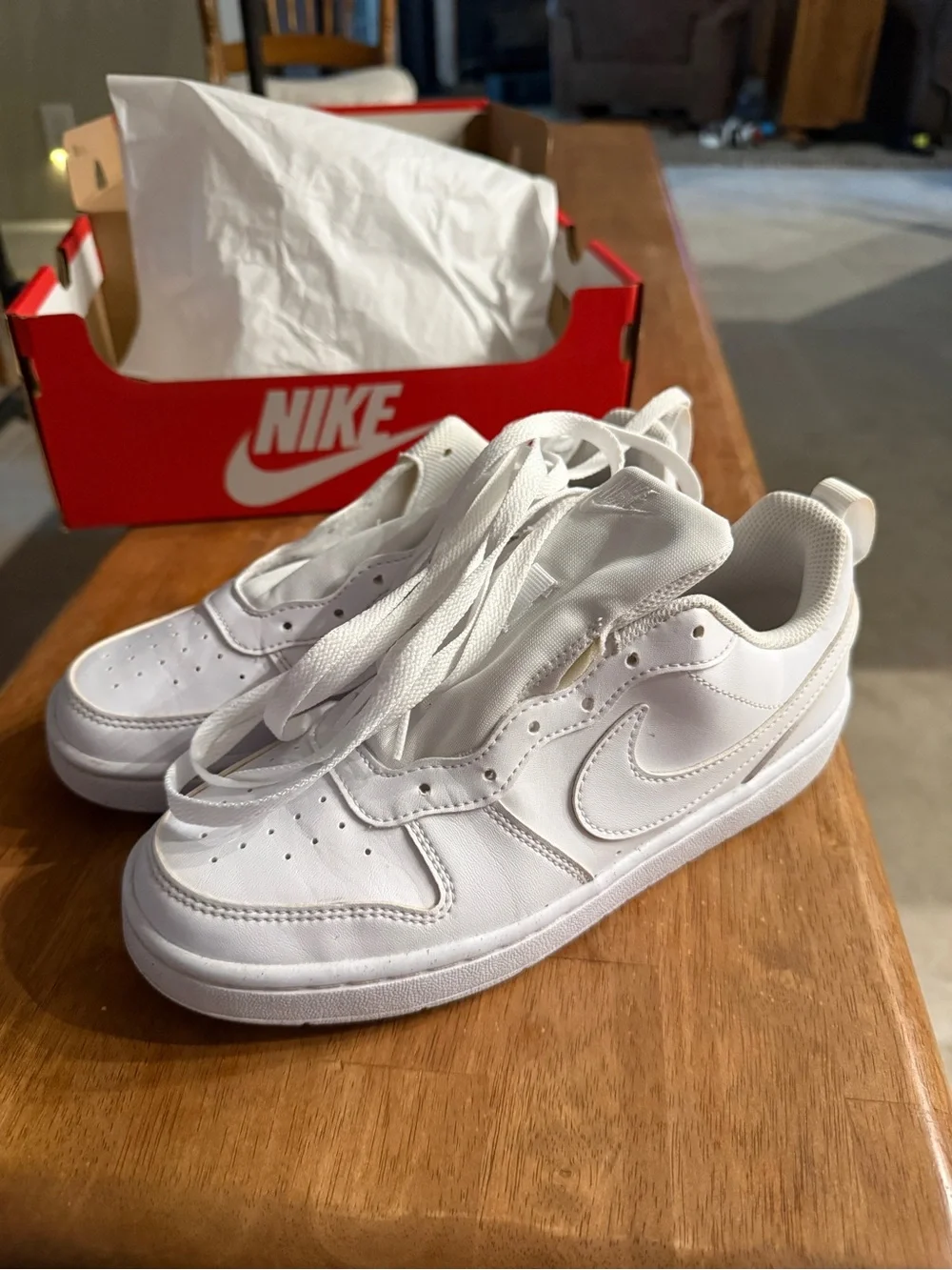 Nike Kids Court Borough White Low-Top Swoosh Sneakers